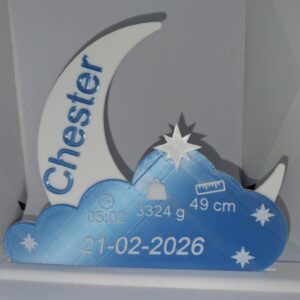 Gepersonaliseerd naambord Gepersonaliseerd geboortebord met maan, wolk en naam
