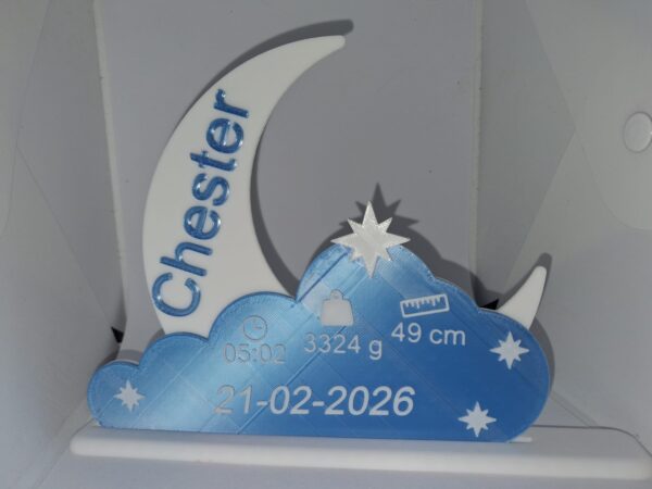 Gepersonaliseerd naambord Gepersonaliseerd geboortebord met maan, wolk en naam